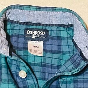 Oshkosh Plaid Button Up Shirt 18 Months Boys Long Sleeve Collared Casual Blue